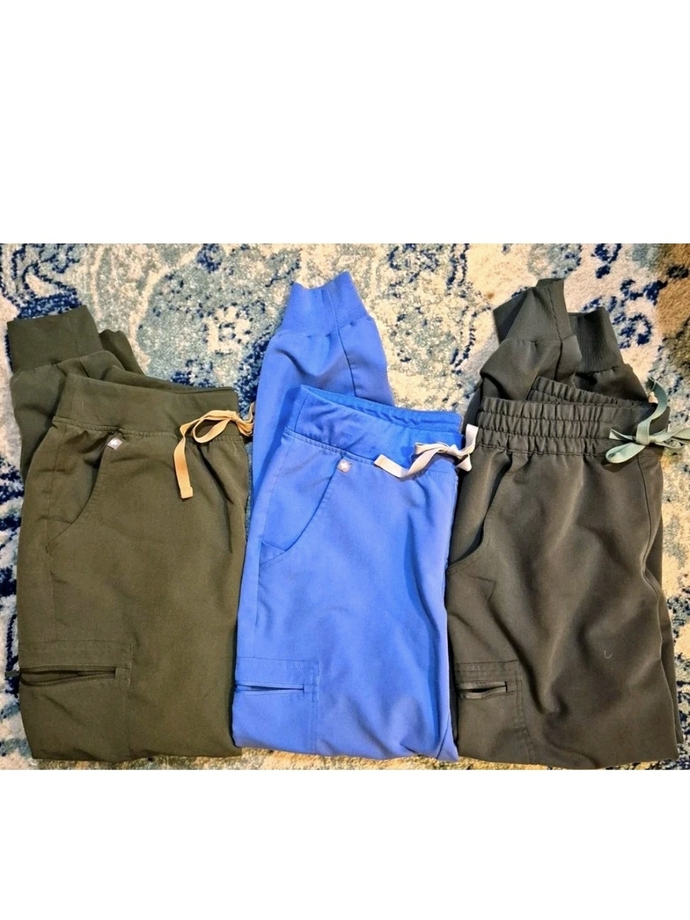 Figs Wimen's Scrub Pants Trio - Olive Green, Royal Blue, Charcoal